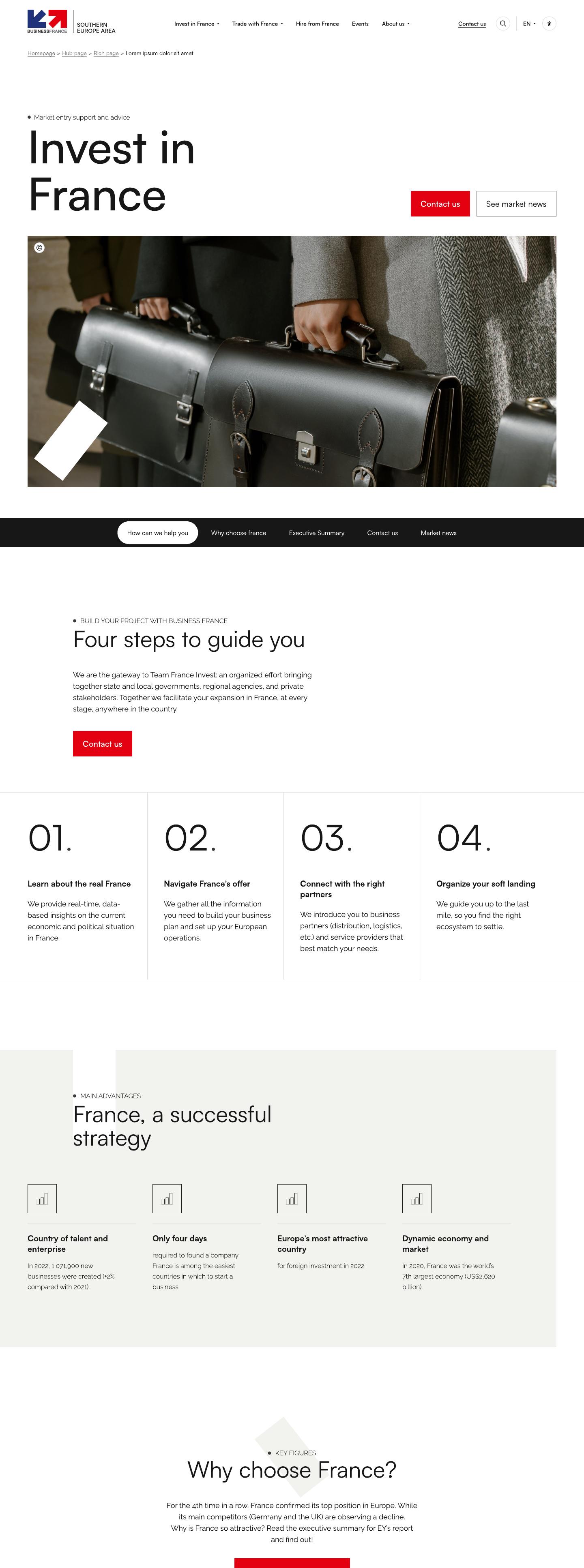 Page hub Invest in France en version desktop