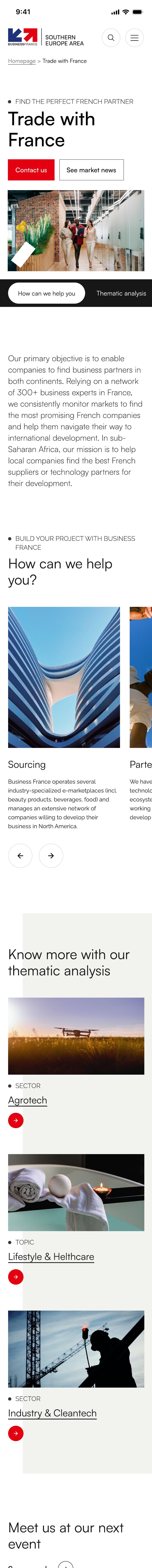 Page Trade with France en version mobile