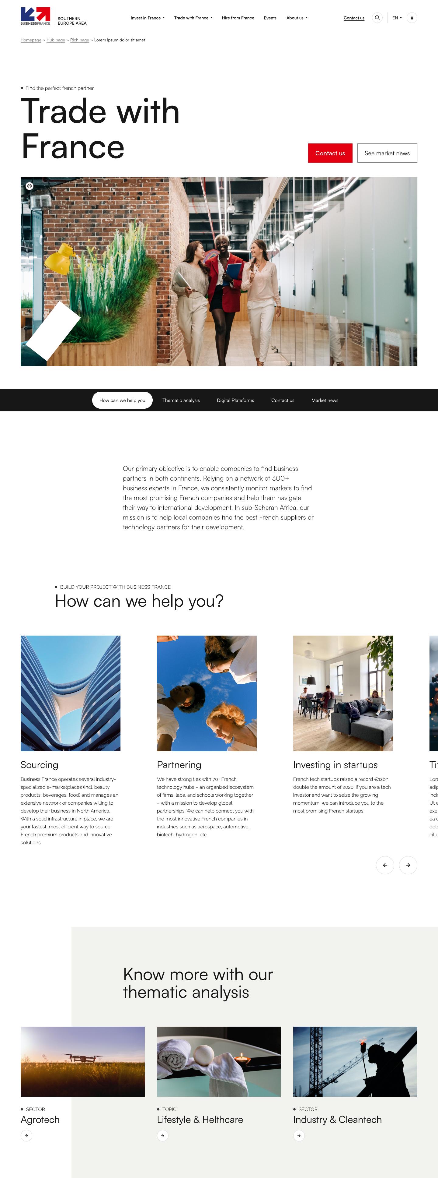 Page Trade with France en version desktop