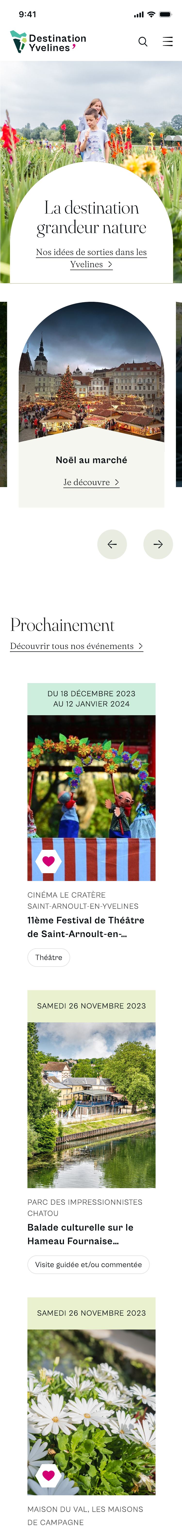Page d’accueil en version mobile