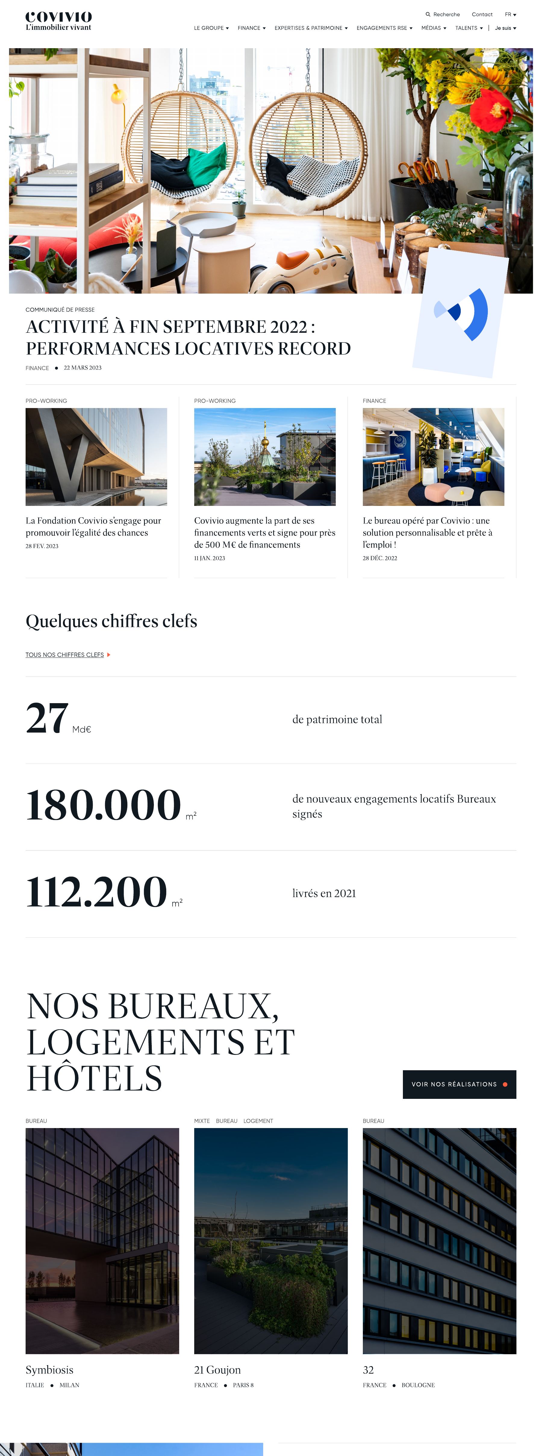 Page d’accueil Covivio en version desktop